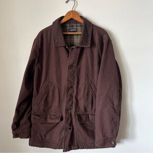 Lands End Men’s Chore Barn Coat Plaid Flannel Lined CL Canvas Brown Academia